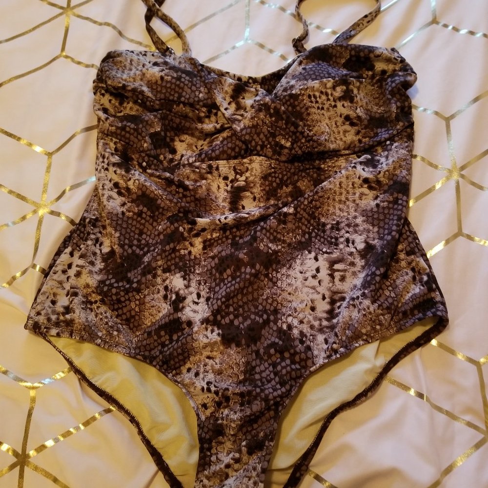 Black & Tan Snake Skin One Piece Bathing Suit